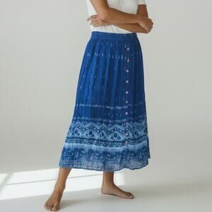 Exclusif by Whispers Midi Skirt Women's S Blue White Patterned Casual Boho